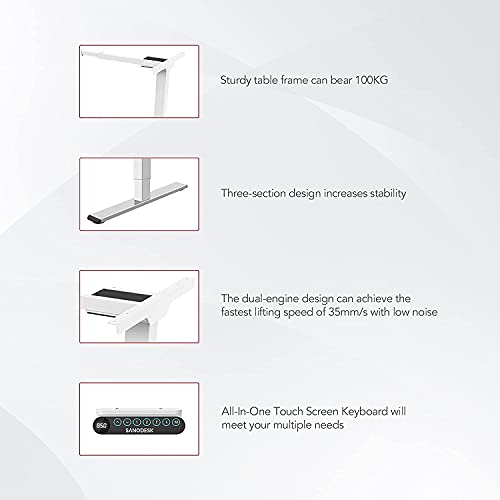 SANODESK EQ5 Escritorio Eléctrico Soporte de Escritorio Ajustable en Altura, Mesa para Oficina en Casa, Marco de 3 Etapas con Motor (Blanco)