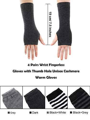 SATINIOR 4 Pares de Guantes sin Dedos hasta Muñeca con Agujero de Pulgar Guantes Calientes Cashmere de Unisex (Conjunto de Colores 1)