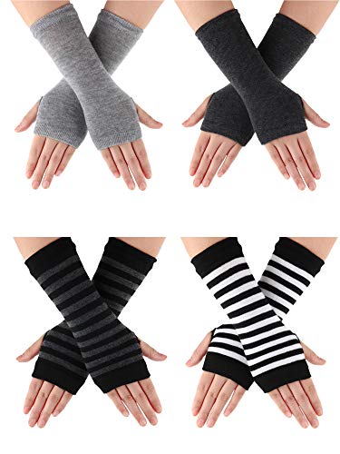 SATINIOR 4 Pares de Guantes sin Dedos hasta Muñeca con Agujero de Pulgar Guantes Calientes Cashmere de Unisex (Conjunto de Colores 1)