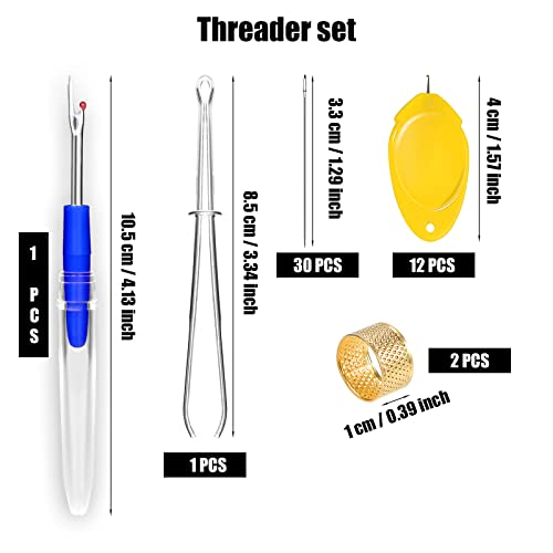 SAVITA Enhebrador de Agujas, Needle Threader 12 Enhebradores de Plástico 30 Agujas de Acero Inoxidable 2 Dedal 1 Abridor de Costura para Coser 1 Enhebrador de Cordón (Varios Colores)