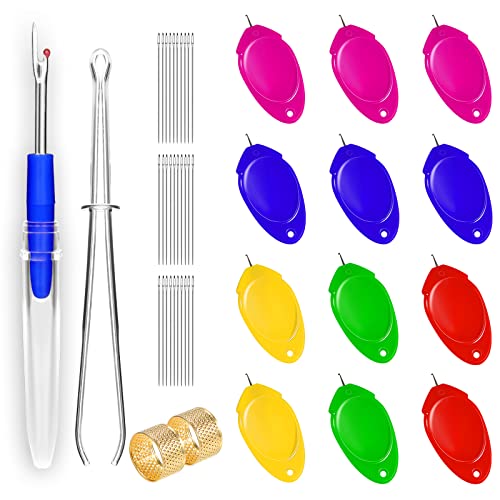 SAVITA Enhebrador de Agujas, Needle Threader 12 Enhebradores de Plástico 30 Agujas de Acero Inoxidable 2 Dedal 1 Abridor de Costura para Coser 1 Enhebrador de Cordón (Varios Colores)