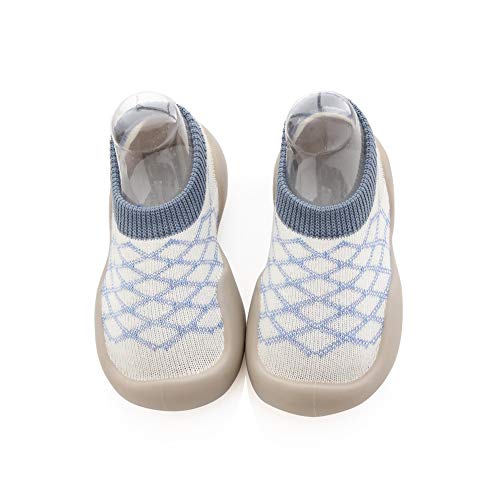 Scarpe da Passo per Bambini,Calzini antiscivolo per Bambini, Scarpa da Tennis Della Ragazza del Ragazzo (Blue Grid, Numeric_22)