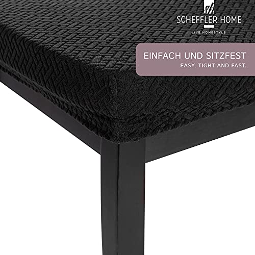 SCHEFFLER-Home 2 Fundas Sillas de Comedor Elásticas Luna – Elegantes Fundas Sillas Ajustables – Franela Fundas para Sillas con Banda Elástica, Negro
