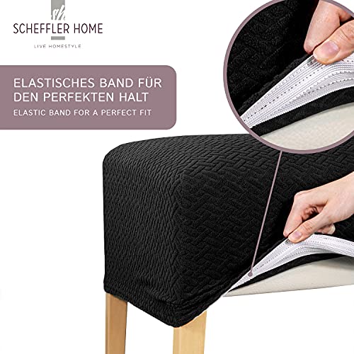 SCHEFFLER-Home 2 Fundas Sillas de Comedor Elásticas Luna – Elegantes Fundas Sillas Ajustables – Franela Fundas para Sillas con Banda Elástica, Negro