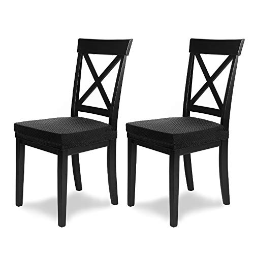 SCHEFFLER-Home 2 Fundas Sillas de Comedor Elásticas Luna – Elegantes Fundas Sillas Ajustables – Franela Fundas para Sillas con Banda Elástica, Negro
