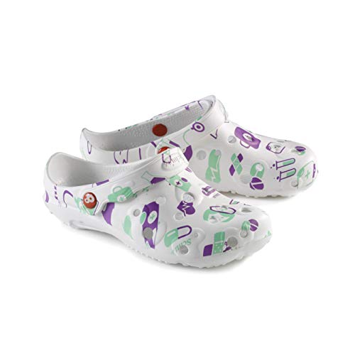 Schu’ZZ - Globule Estampado - Zueco de Plástico para Mujer - Cómodo, Ligero, Ultra Resistente - Certificado CE - para el Hogar y Actividades al Aire Libre