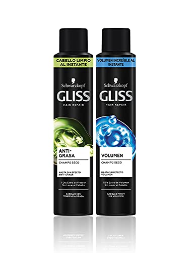 Schwarzkopf Gliss Champú seco anti-grasa, Negro - 200 ml- 24h de efecto anti-grasa, Cabello limpio al instante