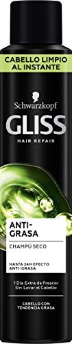 Schwarzkopf Gliss Champú seco anti-grasa, Negro - 200 ml- 24h de efecto anti-grasa, Cabello limpio al instante