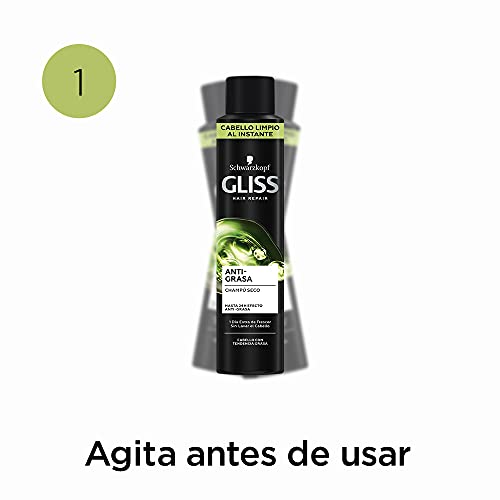 Schwarzkopf Gliss Champú seco anti-grasa, Negro - 200 ml- 24h de efecto anti-grasa, Cabello limpio al instante