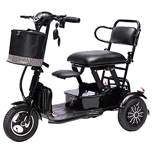 Scooters De Movilidad Plegables Para 2 Personas, Sillas De Ruedas Eléctricas Ligeras, Scooter De Movilidad Compacto Y Plegable De 3 Ruedas Para Adultos, Ancianos Y Discapacitados,Negro,20Ah/50km