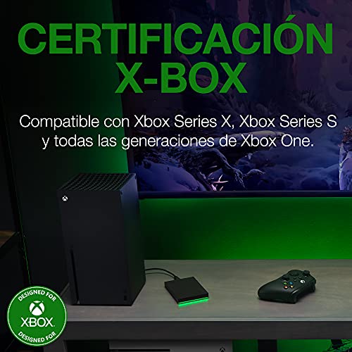 Seagate Game Drive for Xbox, 2 TB, Unidad de disco duro (HDD) externa portátil, USB 3.2 Gen 1, negra, certificación Xbox, LED RGB, con 3 años de servicios Rescue (STKX2000400)