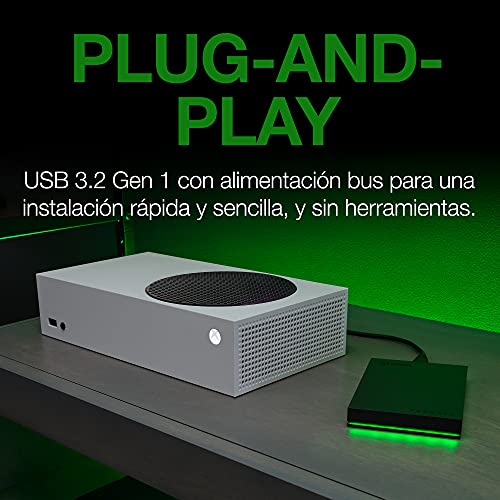 Seagate Game Drive for Xbox, 2 TB, Unidad de disco duro (HDD) externa portátil, USB 3.2 Gen 1, negra, certificación Xbox, LED RGB, con 3 años de servicios Rescue (STKX2000400)