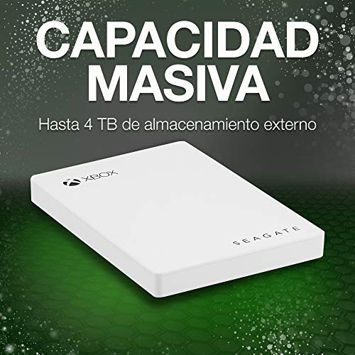 Seagate Game Drive para Xbox, 4 TB, Disco duro externo, HDD portátil, USB 3.0, Blanco, diseñado para Xbox One, 2 meses de suscripción a Xbox Game Pass, y 2 años de servicios Rescue (STEA4000407)