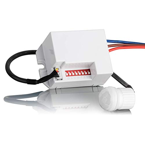 SEBSON® 4X Mini Detector de Movimiento empotrable, Interior, Montaje en Pared, programable, Sensor de Infrarrojos, Alcance 6m/360°, LED Adecuado