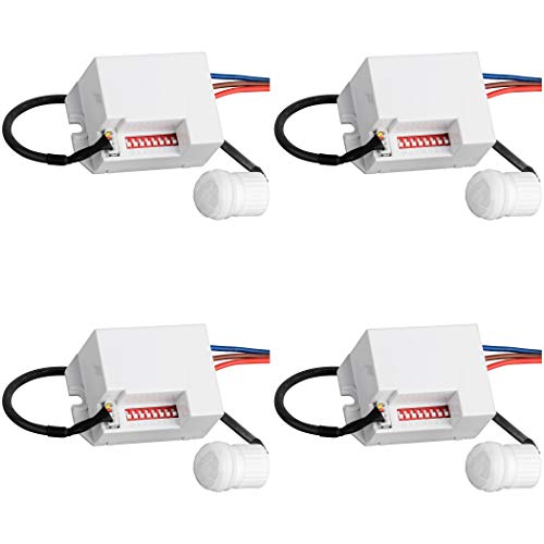 SEBSON® 4X Mini Detector de Movimiento empotrable, Interior, Montaje en Pared, programable, Sensor de Infrarrojos, Alcance 6m/360°, LED Adecuado