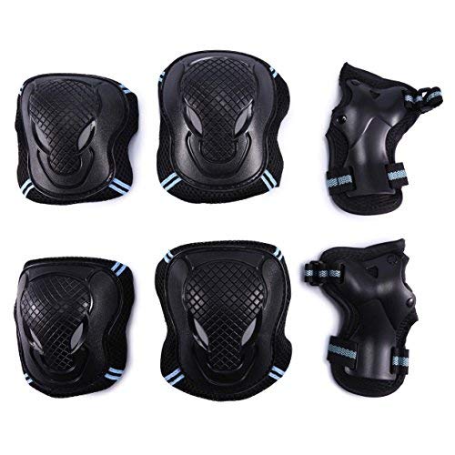 Selighting Protectores juego de engranajes Adultos Adolescentes Niños rodilla Cojines de codo muñequeras Skateboarding Equitación Ciclismo Vespa Rollerblading 6 pcs Street