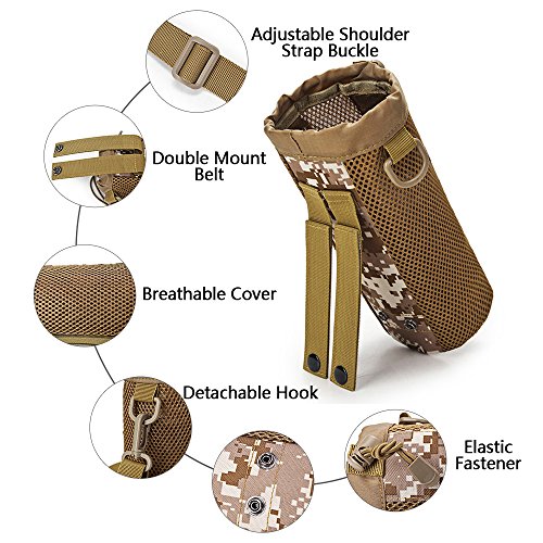 Selighting Táctical Soporte/Portador de Botella de Agua al Aire Libre hasta 1L Portabotella Estilo Militar con Correa Ajustable para Correr, Senderismo, Ciclismo,Camping, Caza, etc,