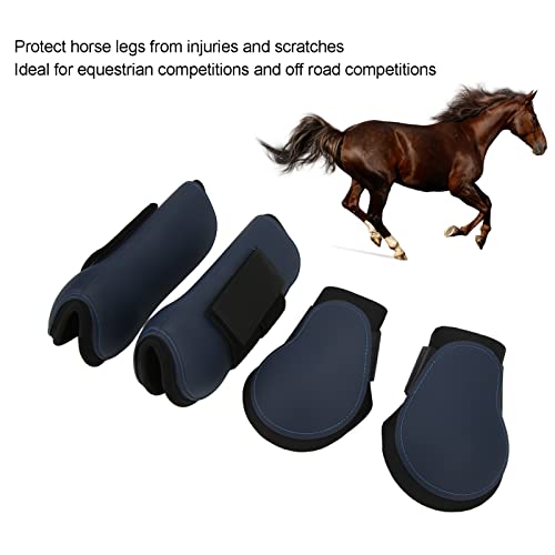 Semiter Protector de Pierna de Caballo, Botas de Tendón de Caballo de Gancho Y Bucle para Competencia de Salto(Un Conjunto de Azul Marino, L)