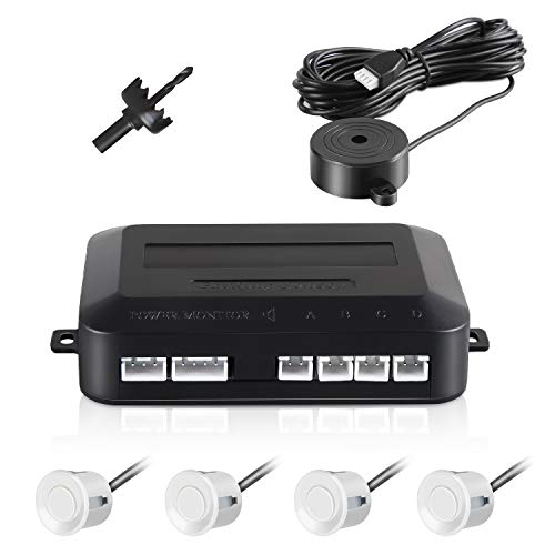 Sensores de Aparcamiento, Aolead Sensor Aparcamiento Coche Radar Reserva con 4 Sensores y Bibi Alerta de Sonido - Blanca