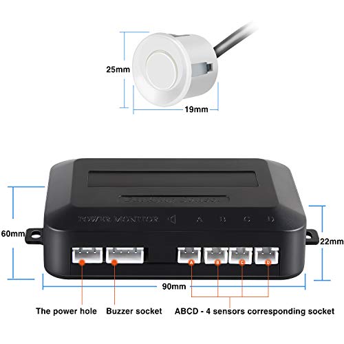 Sensores de Aparcamiento, Aolead Sensor Aparcamiento Coche Radar Reserva con 4 Sensores y Bibi Alerta de Sonido - Blanca