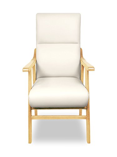 SERMAHOME Sillon butaca Boston, Estructura de Madera de Haya Color Haya. Tapizado en Polipiel Color Blanco. Sillon para Comedor | Silla geriatrica | Sillon Relax