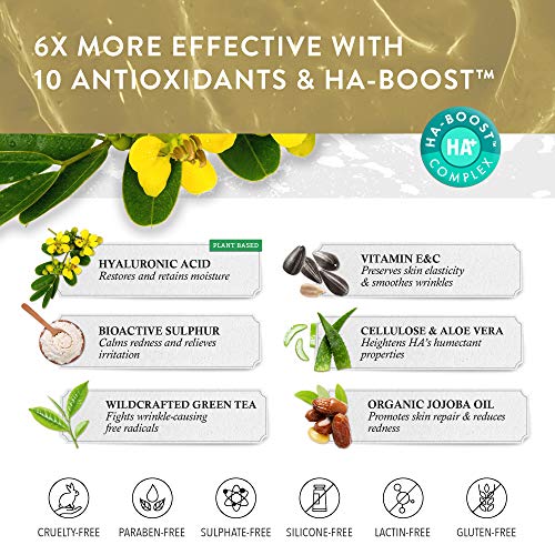 Sérum con Ácido Hialurónico ORGÁNICO – 8 VECES MÁS POTENTE – Serum Antiedad con 2% AH + 10 Antioxidantes – Hidrata y Reafirma – 100% VEGANO/DESARROLLADO POR DERMATÓLOGOS