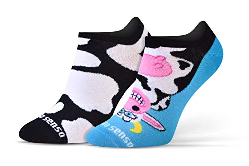 Sesto Senso Calcetines Cortos Divertidos Hombre Mujer 1-3 Pares Algodón Funny Socks perro vaca jirafa 35-38 3 Animales