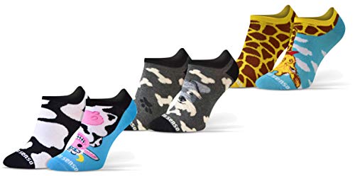 Sesto Senso Calcetines Cortos Divertidos Hombre Mujer 1-3 Pares Algodón Funny Socks perro vaca jirafa 35-38 3 Animales