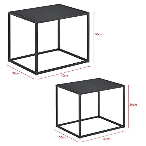 Set de 2 x Mesa Auxiliar Mesa Baja 35x45x35cm y 30x40x30cm Mesa de Centro Mesa de té Mesa de Café Resistente a los arañazos Negro