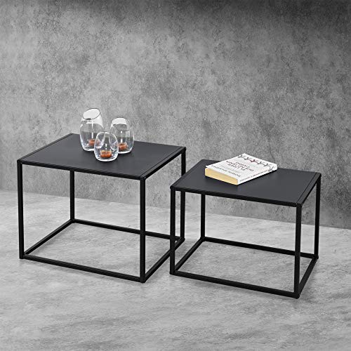 Set de 2 x Mesa Auxiliar Mesa Baja 35x45x35cm y 30x40x30cm Mesa de Centro Mesa de té Mesa de Café Resistente a los arañazos Negro