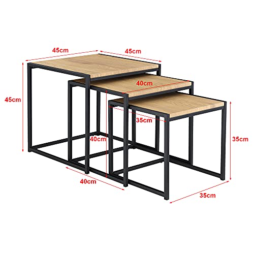 Set de 3X Mesa de Centro Ringsaker En Diferentes Medidas Mesa de Salón Juego de Mesas Auxiliares Mesa Baja Mesa de Café o Té Color Roble y Negro