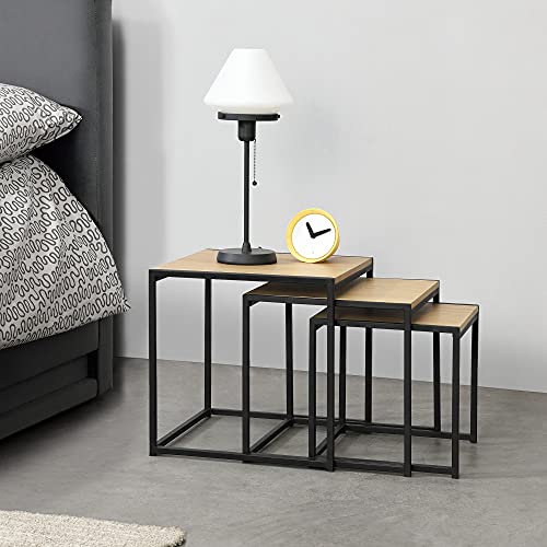 Set de 3X Mesa de Centro Ringsaker En Diferentes Medidas Mesa de Salón Juego de Mesas Auxiliares Mesa Baja Mesa de Café o Té Color Roble y Negro