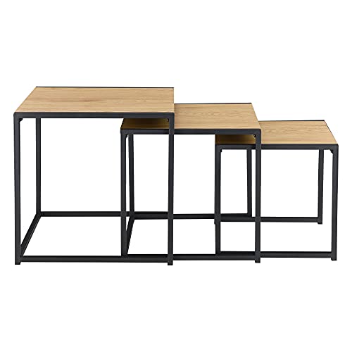 Set de 3X Mesa de Centro Ringsaker En Diferentes Medidas Mesa de Salón Juego de Mesas Auxiliares Mesa Baja Mesa de Café o Té Color Roble y Negro