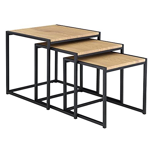 Set de 3X Mesa de Centro Ringsaker En Diferentes Medidas Mesa de Salón Juego de Mesas Auxiliares Mesa Baja Mesa de Café o Té Color Roble y Negro