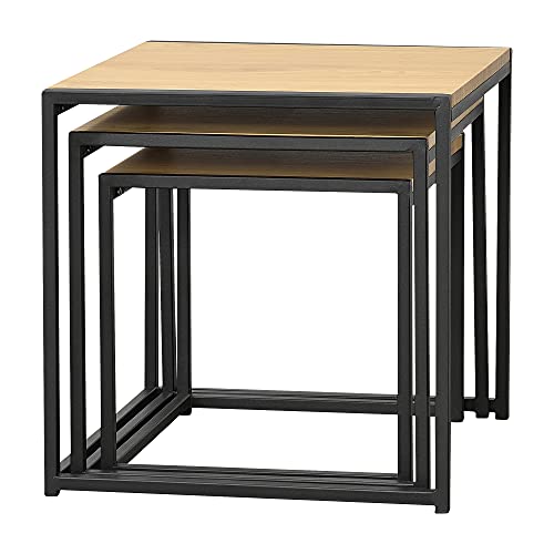 Set de 3X Mesa de Centro Ringsaker En Diferentes Medidas Mesa de Salón Juego de Mesas Auxiliares Mesa Baja Mesa de Café o Té Color Roble y Negro