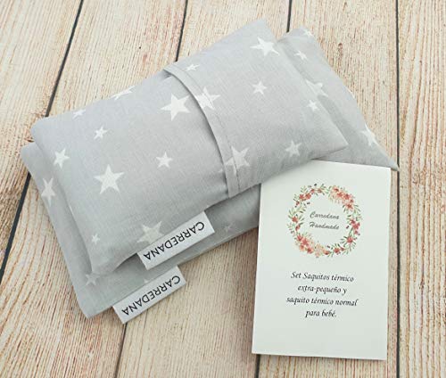 Set Saquito térmico anti cólicos (extra-pequeño para recién nacidos y normal) (Estrellas gris)