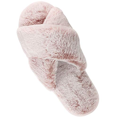 SEVEGO Pantuflas de Casa de Conejito Mullidas de Felpa Suave con Banda Cruzada, Pantuflas Peludas Ligeras y Acogedoras, Zapatillas Antideslizantes Cálidas para Interiores y Exteriores