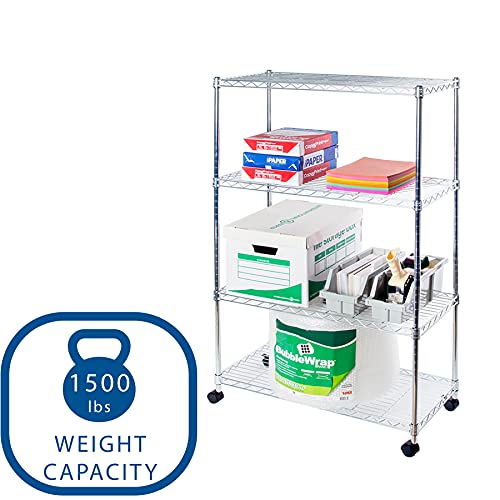 Seville Classics Estantería de Alambre de Acero UltraZinc de 4 Niveles con Ruedas, Ultra Zinc, 30 x 14 x 48 Pulgadas