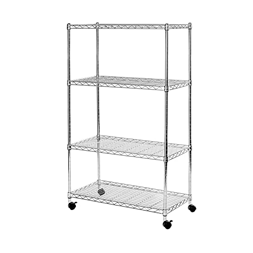 Seville Classics Estantería de Alambre de Acero UltraZinc de 4 Niveles con Ruedas, Ultra Zinc, 30 x 14 x 48 Pulgadas