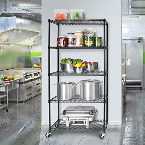 Seville Classics UltraDurable - Estantería de Alambre de Acero con Ruedas de 5 Niveles con certificación NSF, 91,4 x 45,7 x 182,8 cm, Color Negro