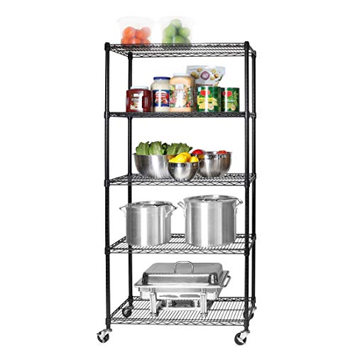 Seville Classics UltraDurable - Estantería de Alambre de Acero con Ruedas de 5 Niveles con certificación NSF, 91,4 x 45,7 x 182,8 cm, Color Negro