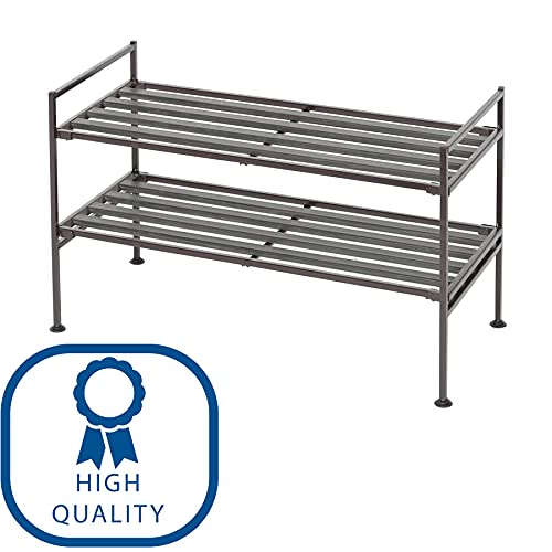 Seville Classics - Zapatero apilable de 2 niveles, 12 pares, madera de resina de metal, armario independiente, entrada, organizador de calzado de dormitorio, (2 unidades)