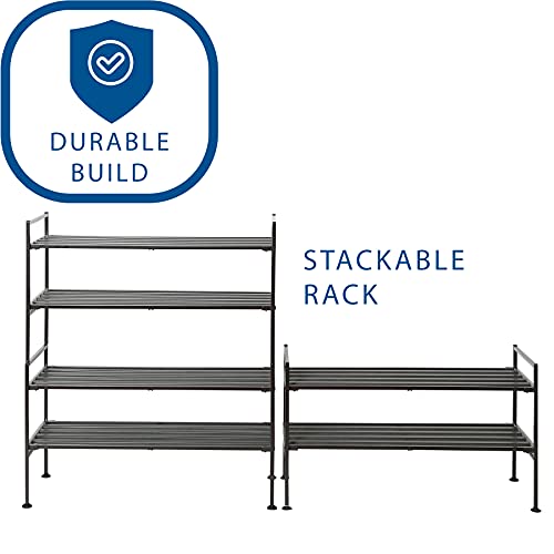 Seville Classics - Zapatero apilable de 2 niveles, 12 pares, madera de resina de metal, armario independiente, entrada, organizador de calzado de dormitorio, (2 unidades)