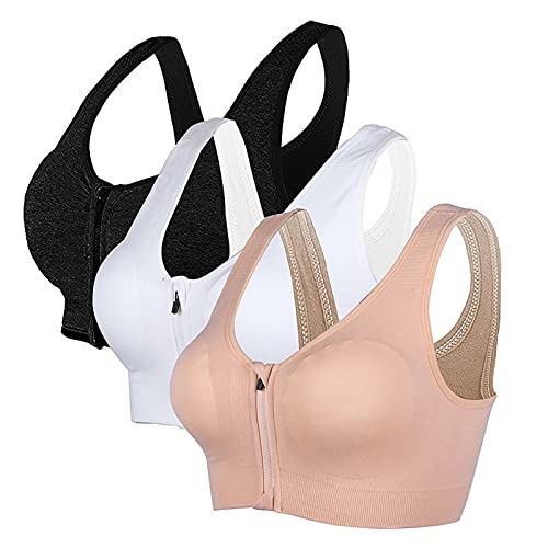 Sfit Sujetador Deportivo Mujer 2/3Pack Cierre Delantero Cremallera de Apertura Frontal Sujetador Alto ImpactoAlmohadilla Extraíble Sin Llantas Cómodo Ropa Mujer para Entrenamiento Yoga Físico