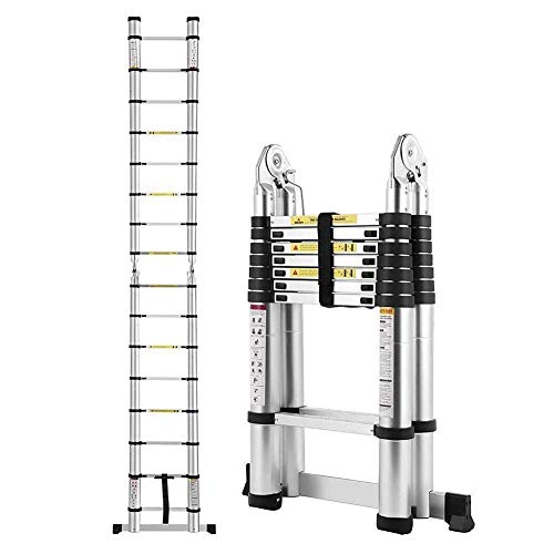 SFSGH Escaleras, Escalera telescópica de Aluminio - Escalera telescópica con Marco en A y Multiusos - Escalera de extensión telescópica de Aluminio Plegable con Mecanismo de Bloqueo de s
