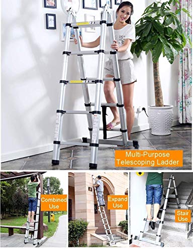 SFSGH Escaleras, Escalera telescópica de Aluminio - Escalera telescópica con Marco en A y Multiusos - Escalera de extensión telescópica de Aluminio Plegable con Mecanismo de Bloqueo de s