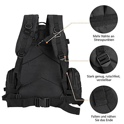 SHANNA Mochila Militar, Mochila Crossfit, Mochila Militar Tactica de 55 L para Senderismo al Aire Libre Camping Trekking Pesca Caza, Negro