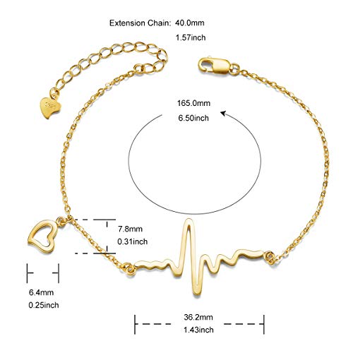 SHEGRACE Pulsera de Latido del Corazón para Mujer en Plata de Ley 925 Platino/Oro Rosa/Oro en Chapado Brazalete, 180 mm