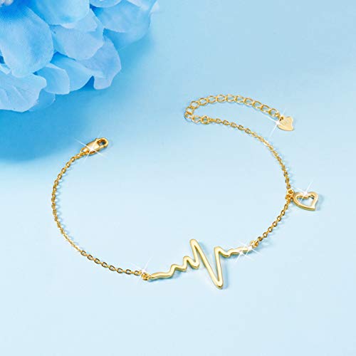 SHEGRACE Pulsera de Latido del Corazón para Mujer en Plata de Ley 925 Platino/Oro Rosa/Oro en Chapado Brazalete, 180 mm