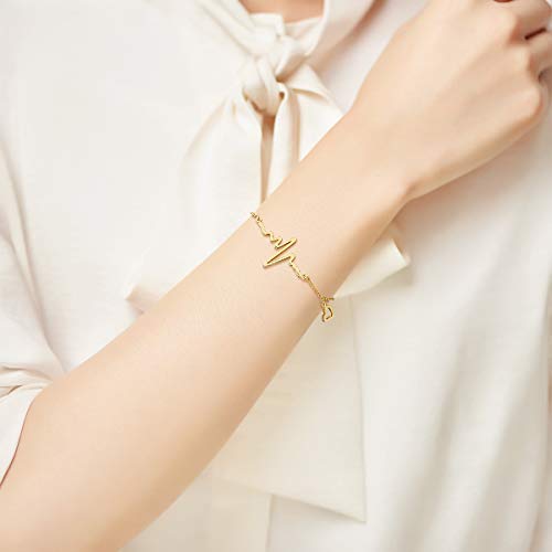 SHEGRACE Pulsera de Latido del Corazón para Mujer en Plata de Ley 925 Platino/Oro Rosa/Oro en Chapado Brazalete, 180 mm